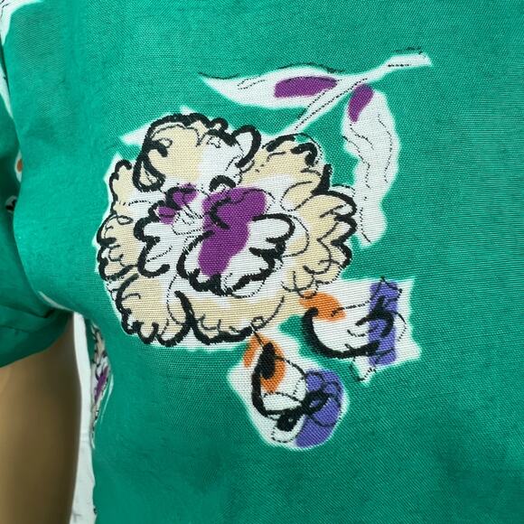 Oak Hill SMALL American VINTAGE 80s Womens Green Floral Button Up Blouse Top - Picture 5 of 11